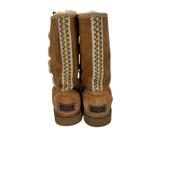 UGG Rommy Boots Womens 8 Tan Brown Suede Shearling Mid-Calf Lace-Up Nordic 3219 - Picture 4 of 14